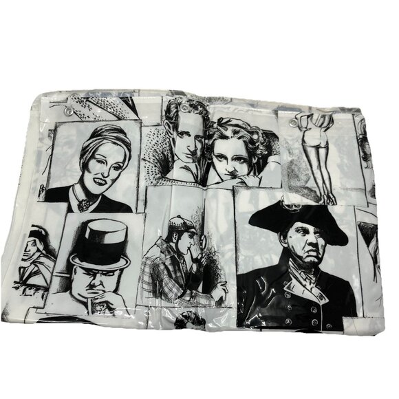 Deadstock Decor Accord Vinyl Shower Curtain Hollywood Stars Black & White Vtg - Picture 1 of 10